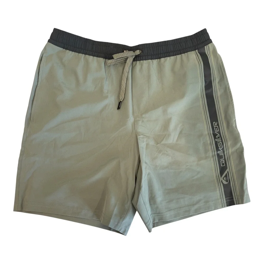 Quiksilver Mens Swim Trunks Green Grey Stretch Boardshorts QS001012 Medium NWT